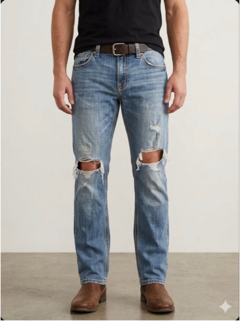 Men's BKE Derek Blue Distressed Straight Jeans Waist 33